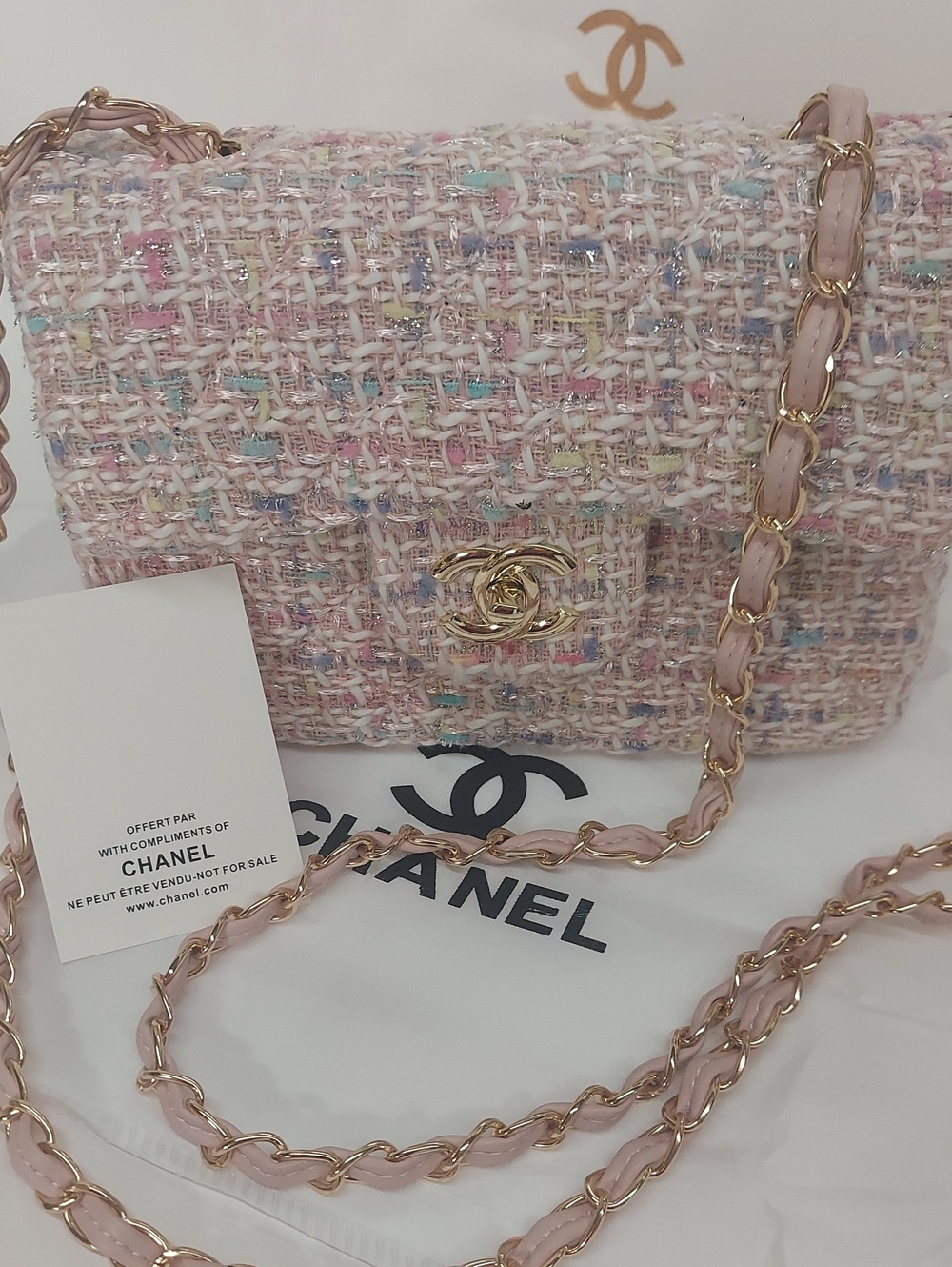 CC Beaute Tweed Baby Pink Chain Crossbody VIP GWP